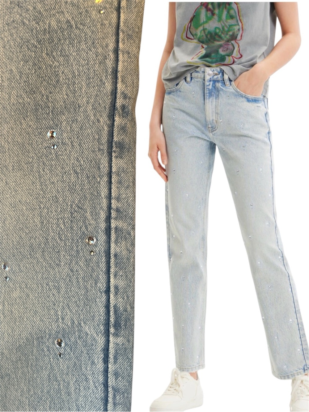 DESIGUAL Rhinestone Straight Jeans size US 10